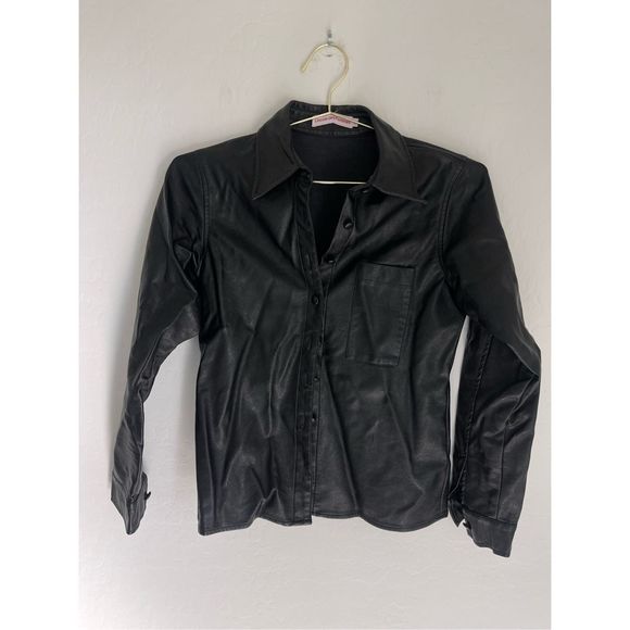 L'ECOLE DES FEMMES Faux Leather Button Down Shirt Size Small - Picture 1 of 9